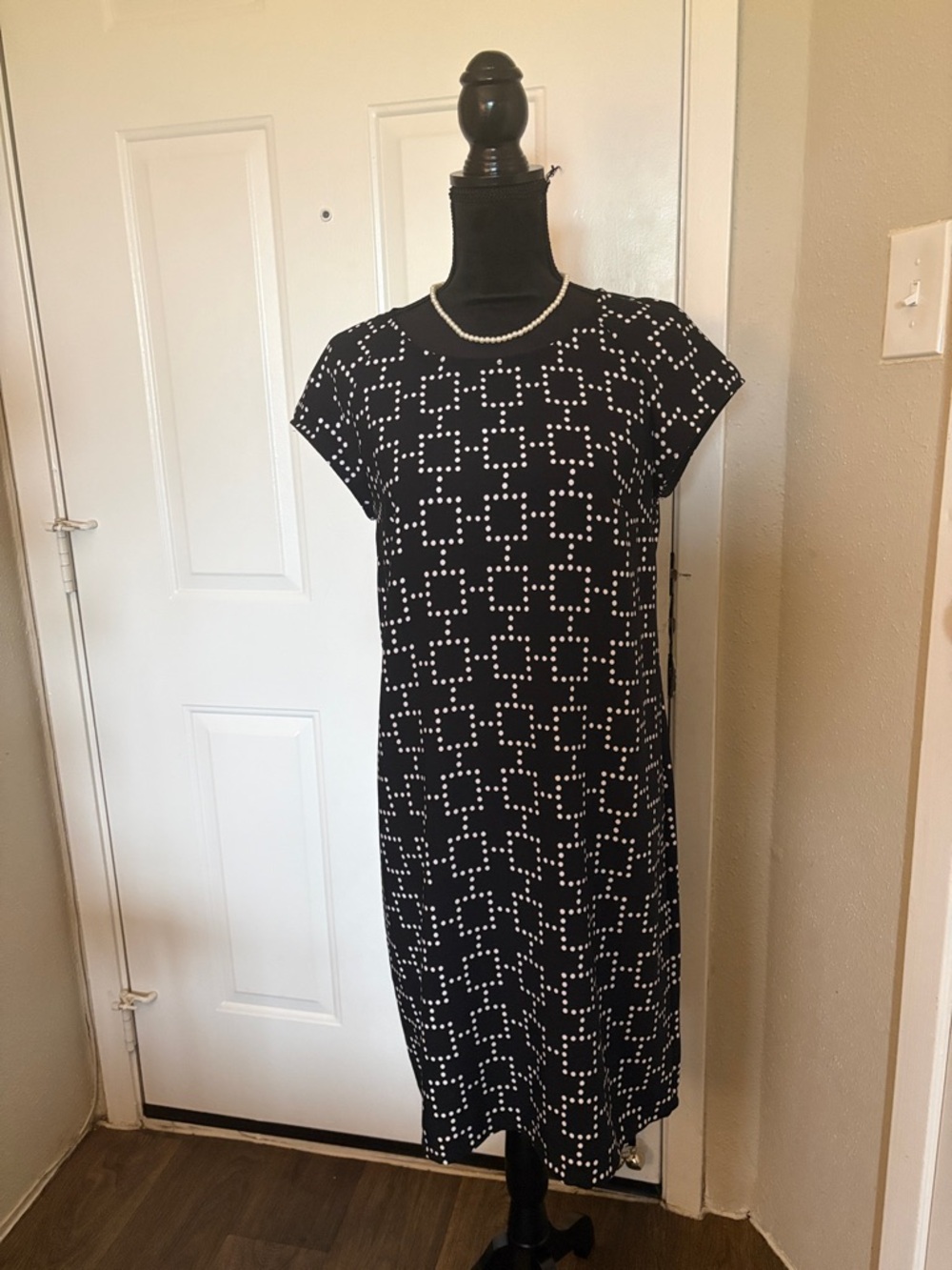 Merona Black and White Dot-Grid Midi Dress